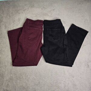 2 Pairs Gloria Vanderbilt Jeans Women's 14 Short Amanda Black Burgundy Stretch